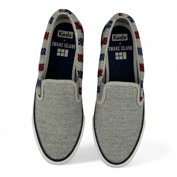 Keds x Swans Island Anchor Slip-On Sneakers – Gray with Red & Blue Stripes - Picture 4 of 7